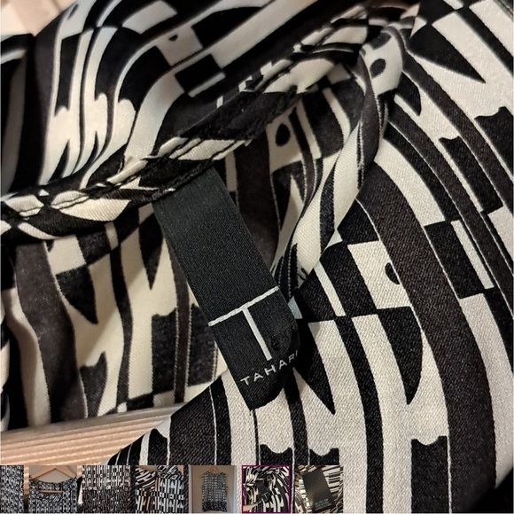 100% Silk Sleeveless Blouse Black and White with Geometric Print - Picture 4 of 10